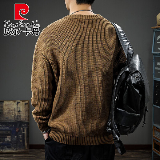 Pierre Cardin 2025 Autumn Sweater Men's American Retro Henley Collar Versatile Heavyweight Casual Sweater Autumn and Winter Jacket Black S Suitable Weight 95-105Jin Jin is equal to 0.5 kg