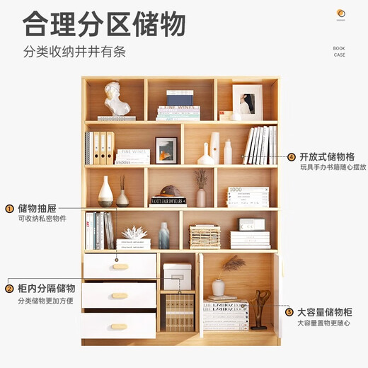 MIKEMIJIA bookshelf simple floor-standing storage multi-functional large-capacity space-saving storage rack multi-layer storage bookshelf cabinet cabinet door style 80*24*180cm pastoral color