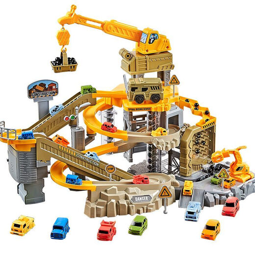Meibosen Engineering Rail Car Slide Small Zug Parkplatz Autos vorbei das Level Abenteuer 3 Jahre alte 4 Toys Jungen und Kinder Bergbau Engineering Rail Adventure [Geschenkbox] Electric [Normale Version] 6 Kleinwagen + Karte + Straßenschild + Kohlenball