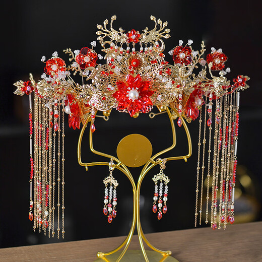 Lingchuan phoenix crown bridal headdress, new Chinese style wedding Hanfu hair crown, dragon and phoenix gown headdress, bride Xiuhe headdress, phoenix crown FS-25131 alloy