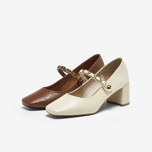 Best 25 Spring Mode Retro Mary Jane Schuhe Dicke High Heel Square Toe Frauen Singles F1509AQ5 Brown 37