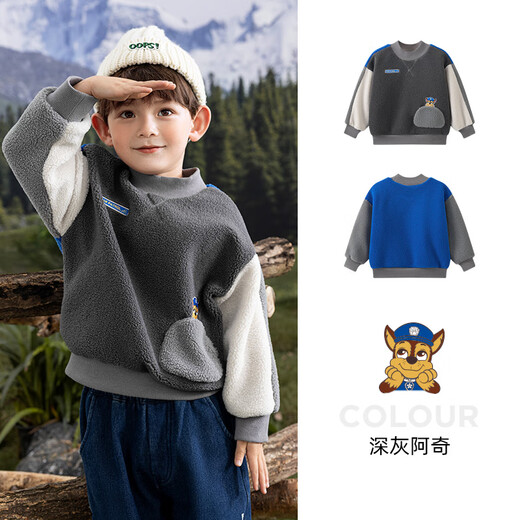 Paw Paw Team Li Dagong Boys' Polar Fleece Sweatshirt Autumn and Winter Children's Fleece Sweatshirt Thickened Top Dark Gray 110cm