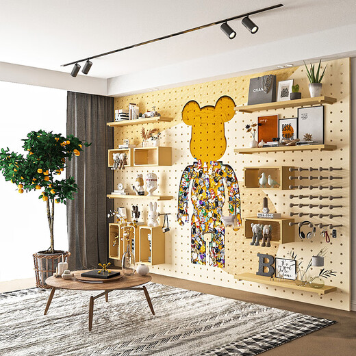 Chuangjingyi selected entrance hole board creative solid wood hole board storage rack home blocking entrance entrance violent bear wall hanging board 100*100 (log color)