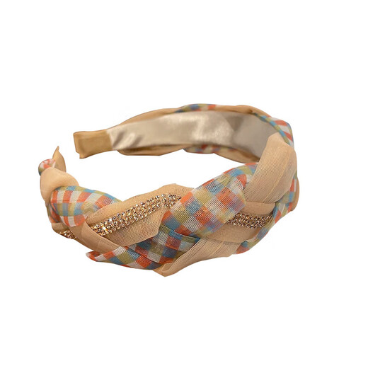 Xiang Wan Mesh Diamond Headband Twist Headband Wide Brim Face Washing Going Out Pressed Hairpin Headband Women Mesh Hairband - Champagne Color