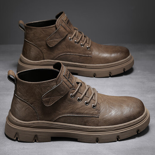 Western Region Camel (Vancamel) Herbst und Winter Martin Boots Herrenschuhe Herbst Leder 2024 Neue britische High-Top-Spitzenfreiheit Casual Retro Working Lederschuhe Khaki [Upgrade] 41