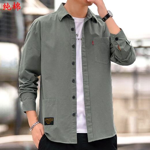 Romon reines Baumwollhemd Herren-Langarm-Arbeitskleidung Herrenhemd japanische lässige lockere obere Frühlings- und Herbstjacke Neue Herrenkleidung hellblau langärmlige XL 135-155jin [Jin ist 0,5 kg]