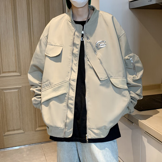 Poum Jacket Men's 2023 Осень и Зимняя улица Красивый пилот Американский ретро-дизайн негабаритный курт Crb-J683 Black 2xl