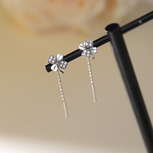 MIMORE S925 silver four-leaf clover tassel ear wire women's trendy high-end temperament earrings sweet and versatile small fresh earrings