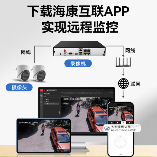HIKVISION海康威视监控摄像头400万2K高清全彩夜视poe供电AI人形检测语音对讲商超室内半球T14HV3-LA 2.8MM 
