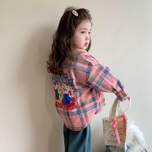 LVVCUU girls plaid shirt spring and autumn 2026 new children's long-sleeved western style shirt baby girl fashionable spring cardigan LC5116 120 cm