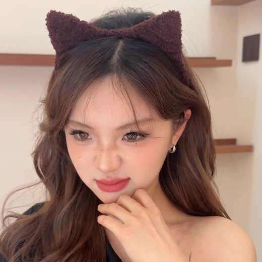 Danqin Cute Plush Cat Ears Headband 2025 New Autumn and Winter Face Wash and Make-Up Headband Sweet Hairpin Black Plush Cat Ears Headband