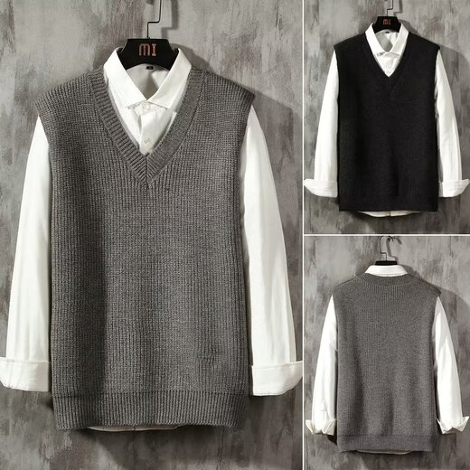 JIAYE Couple Young Student Woolen Knitted Vest Men's V-neck Pullover Sleeveless Sweater Vest Vest Thin Black [Single Vest] L