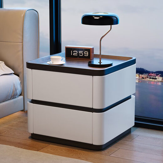 Yiyiya password lock bedside table modern simple solid wood household bedroom Italian minimalist storage cabinet feel bedside cabinet khaki color + solid wood drawer 40x40x50cm