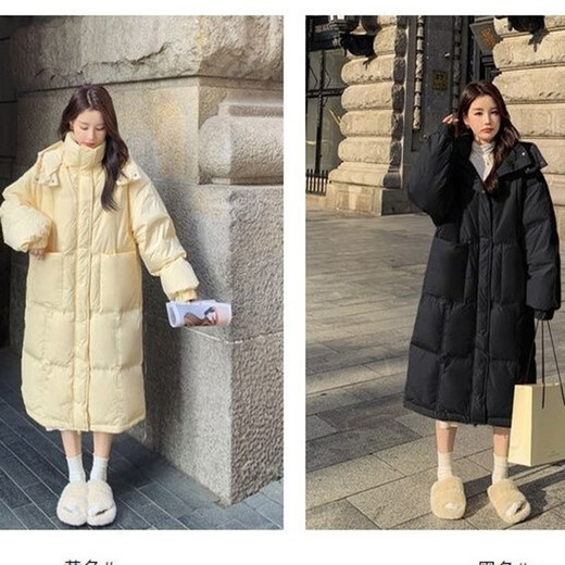 Amber heey Korean style large pocket white duck down jacket for women 2025 new mid-length lightweight hooded warm women's jacket creamy yellow S recommended (80-125Jin Jin equals 0.5 kg)