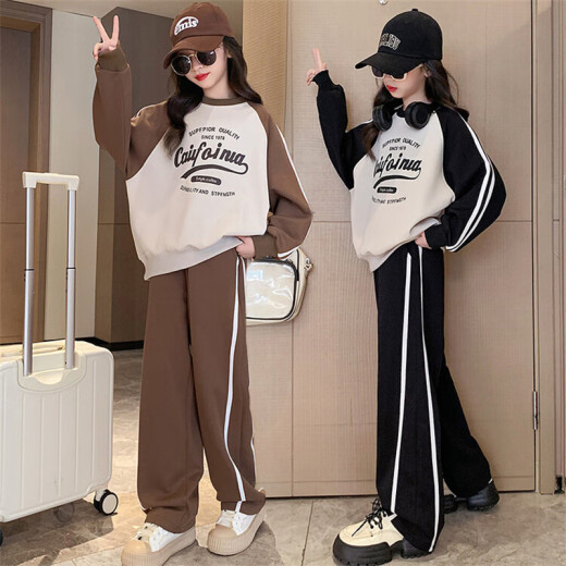 Bei Lecong Children's Clothing Girls Suit Children's Clothes Autumn Clothes 2023 New Autumn Girls Sports and Leisure Clothing Two-piece Set Black 150 Sizes (Recommended Height Around 140CM)