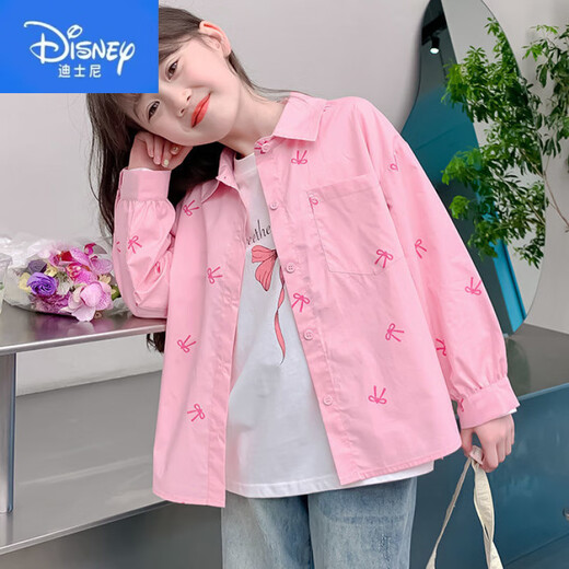 Disney Girls Autumn Jacket 2025 New Children's Clothes Little Girls Autumn Cotton Shirt Cardigan Children's Spring and Autumn Shirt Pink Printed Shirt 140