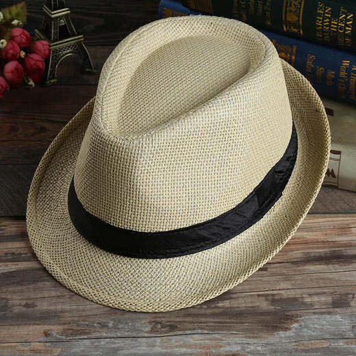 Shaking Qian top hat gentleman hat men summer men summer sun hat straw hat couple straw woven jazz hat Korean hat khaki adult 58cm