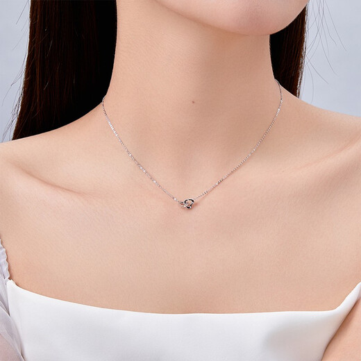 Saturday Fortune (ZLF) Platinum Necklace for Women PT950 Platinum Three-dimensional Love Double Ring Chain Heart to Heart 2.26g 40cm +5cm