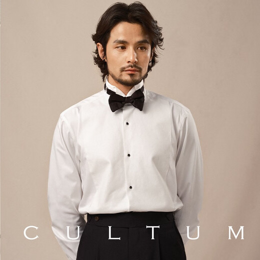 
CULTUM Bamboo Fiber Cotton Patch No Iron-Winged Collar French Wedding Groomsmen's Business Banquet Grooms Dress Shirt White L