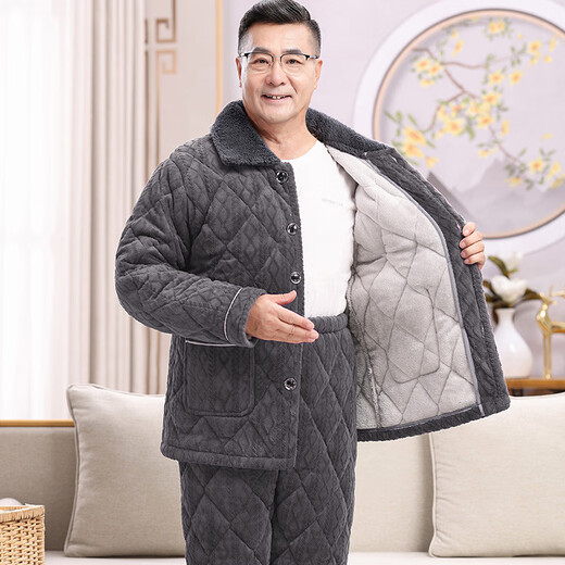 Suiyue Winter-Pyjamas für die dicke Korallenlasse mittleren Alters und ältere Männer, die dreischichtige Baumwollmilch-Samtvaters warmes Heimbekleidungssatz N9926f Blaumilch Velvet Upgraded Dicked XL Code (120-140jin [Jin gleich 0,5 kg]))