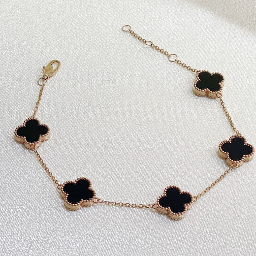 
18K gold four-leaf clover bracelet colorful gold rose gold gold bracelet lucky grass bracelet au750 women's style gift for girlfriend 18K gold rose gold red agate small five-flower bracelet