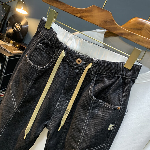 
Lee Bradbury original color jeans men's spring and autumn new elastic waist elastic Harlen trousers micro-strip slim-fitting small feet men's pants black [QBL6215] 33 suitable for [149-155Jin[Jin equals 0.5 kg] wear] 2 feet 6