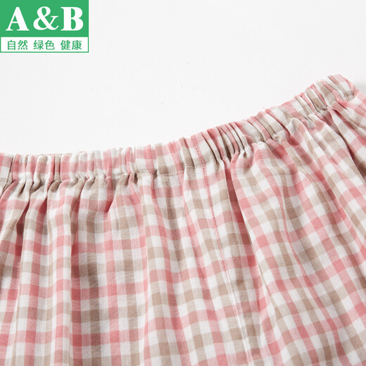 AB睡衣女夏纯棉长袖长裤两件套情侣男薄款春秋全棉格子家居服套装 G761 女士-深粉格子 L