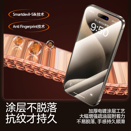 闪魔 适用于苹果钢化膜iphone手机膜高清抗指纹防爆顺滑非全屏保护贴膜 【超清防爆抗指纹】2片+神器 iPhone15Pro