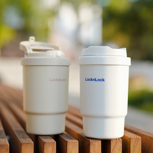 LOCK/LOCK ceramic-coated thermal and cold coffee cup for male and female students with high appearance and portable water cup 400ML white