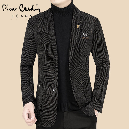 Pierre cardin woolen suit jacket men's autumn and winter business casual tweed suit single piece middle-aged daddy slim fit knit blue gray XL 180