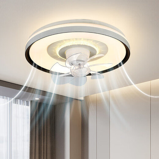 V-Power Schlafzimmer Lüfter Licht integriert intelligente Fernbedienung LED LAMP Lamp Restaurant Deckenleuchte mit Ventilator Guangdong Zhongshan Lampe 9904-J Schwarz-J-Rand-96W Nicht-Oaura-Leuchten-360-Schüttlerin Installation