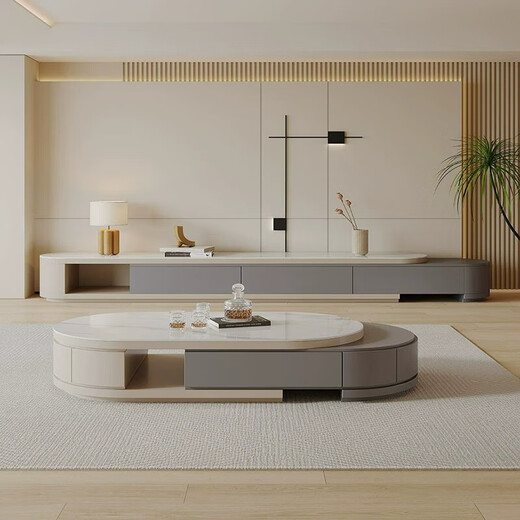 
Dice coffee table TV cabinet light luxury modern cream style living room household small apartment rock table tea table TV cabinet combination telescopic TV cabinet