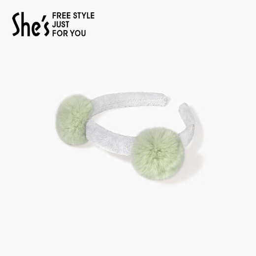 She s Akiko contrast color rex rabbit fur bear ear headband high-end pressure-sensitive hair headband hairpin birthday gift for girlfriend green D0