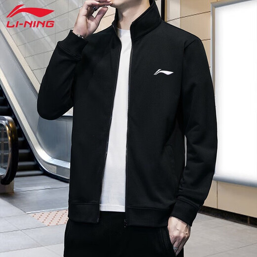 
Li Ning (LI-NING) jacket men's spring and autumn sweatshirt sports men's cardigan loose sports knitted top casual men's fitness casual clothing basic black (stand-up collar style) 2XL