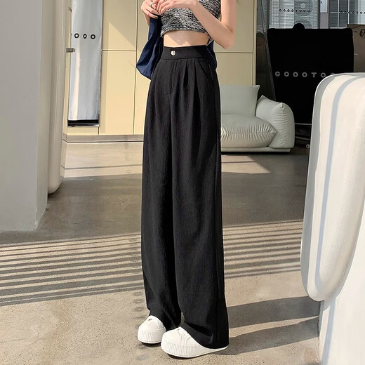 棉致肌理感裤子春秋夏季女新款垂感宽松休闲裤女士薄款高腰窄版阔腿裤 687米白色【高品质】25.5 L 111斤-125斤