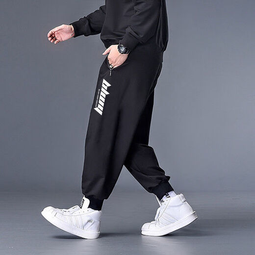 NanYUQIU) Large size casual pants for men with fat plus size loose sports casual pants for spring and summer fat guy tying pants trendy fat man 200 72152 4XL Recommended 200-220Jin [Jin equals 0.5 kg]