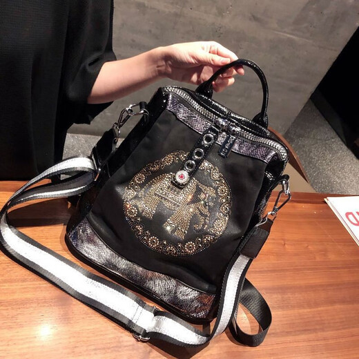 Mike Smith Damens Bag Rucksack Frühling und Sommer Neue Elefant Hot Diamond Fire Mode vielseitig große Kapazität Dreizwecke Rucksack Freizeitmodell-Trendy CK1694 Silber