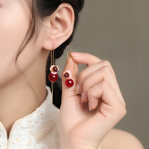 Phoenix Nirvana Red Agate Earrings Women's Tassel Earrings Niche Design Earrings High-end Ear Wire Jewelry Birthday Gifts for Women