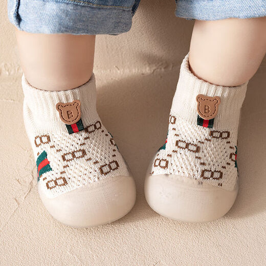 G.DUCKKIDS little yellow duck spring and autumn style baby toddler shoes British style soft socks anti-slip and prevent falling baby flying socks shoes 6 months 1 spring and autumn [Khaki]_A style 18 /19 (shoe length 11.5cm)