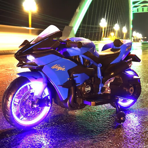 Jingyan selects children's new electric two-wheeled motorcycle with battery rechargeable 2-6 children and baby can sit on a large toy, white, manual acceleration, other color remarks, light wheel dual drive + leather seat