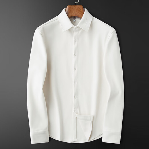 PRIDEME light luxury winter thickened warm woolen material shirt men's long-sleeved slim business casual shirt men's top BNS2633-white XL weight recommendation 130-150Jin Jin equals 0.5 kg