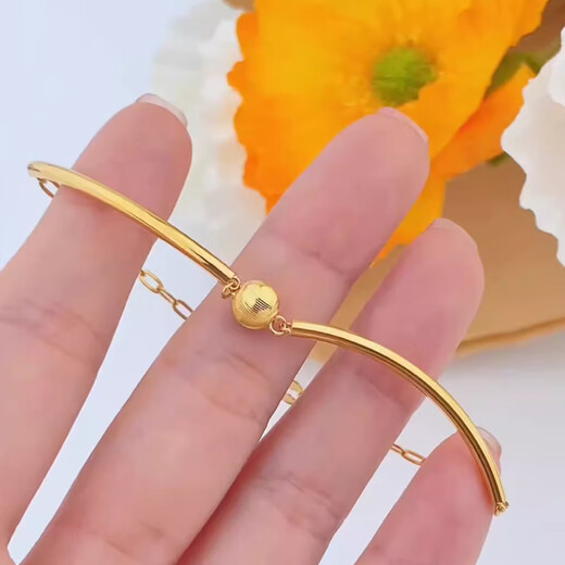水贝之星猫眼黄金手手镯999足金素圈圆珠手链结婚三金首饰七夕三八节礼物 约7克