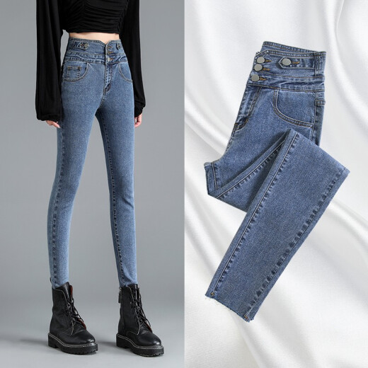 Jeans women's high-waisted slimming elastic pencil pants nine-point spring pants Y608# retro blue 28 (recommended 103Jin [Jin equals 0.5kg]-109Jin [Jin equals 0.5kg])