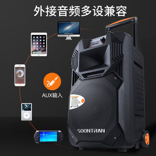 Songchuan International's newly upgraded SS1Pro outdoor square dance audio home Bluetooth high-power subwoofer singing conference outdoor activities portable trolley speaker SS1-15 (15-inch bass) dual microphone gift package