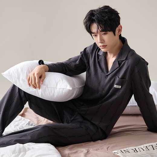 Cat Man Pure Cotton Pajamas Autumn e Invierno de otoño e invierno Los pantalones de manga larga se pueden usar en el exterior del juego de ropa casual de algodón de algodón de algodón rayado 12210 L (recomendado 100-130 Jin [Jin iguala 0.5 kg])