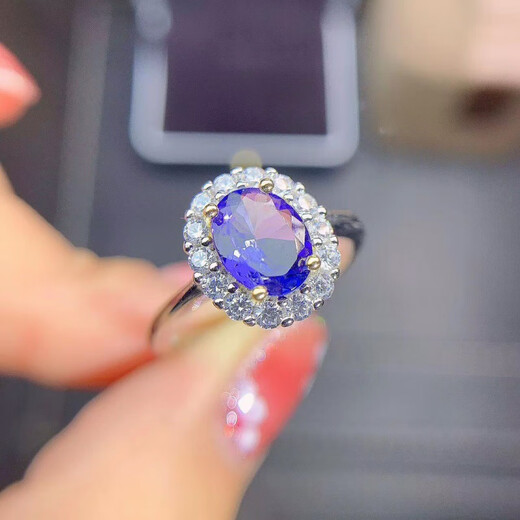DL 1998 Fat Donglai Quality Tanzanite Stone Tianlan Electric Blue Ring Women's Light Luxury Fashion Japanese and Korean 925 Silver Plated 18k Gold Inlaid