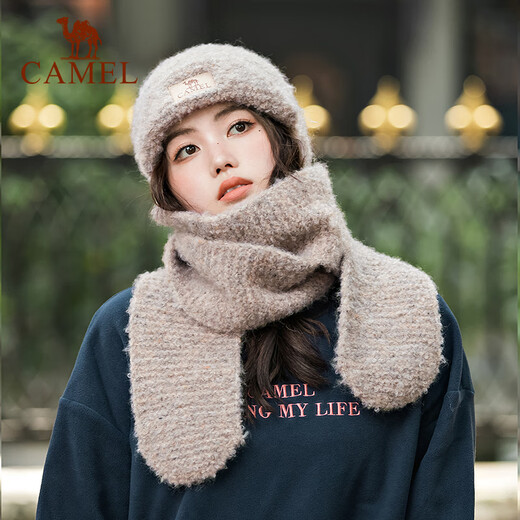 
Camel knitted hat for women in winter plus velvet scarf thickened Harbin tourism warmth equipment 173CP15123 white