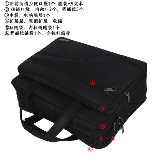巨森袋鼠商务包男包多层业务包防水牛津布17吋手提电脑包单肩大容量公文包 17.3英寸 43*33*16厘米可扩展