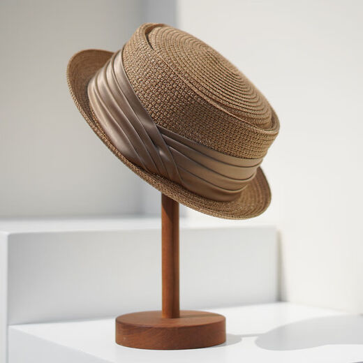 Gongbaicao elegant top hat French flat top hat spring and summer concave top rolled straw hat women's sun hat black hat 55-58cm adjustable