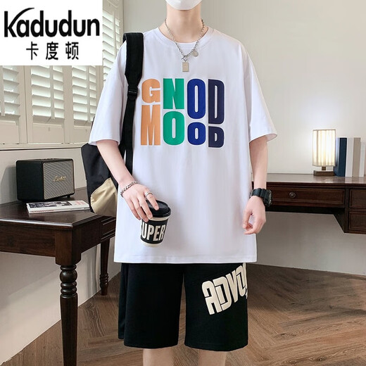 Kaduton 13-15-jährige Junior- und Senior High School-Schüler trendige T-Shirts für Teenager gutaussehende kurzärmelige Anzüge für 12-jährige Kinder-Shorts-Anzüge D3523-5 White Suits L empfohlen 100-115jin [Jin gleich 0,5 kg]